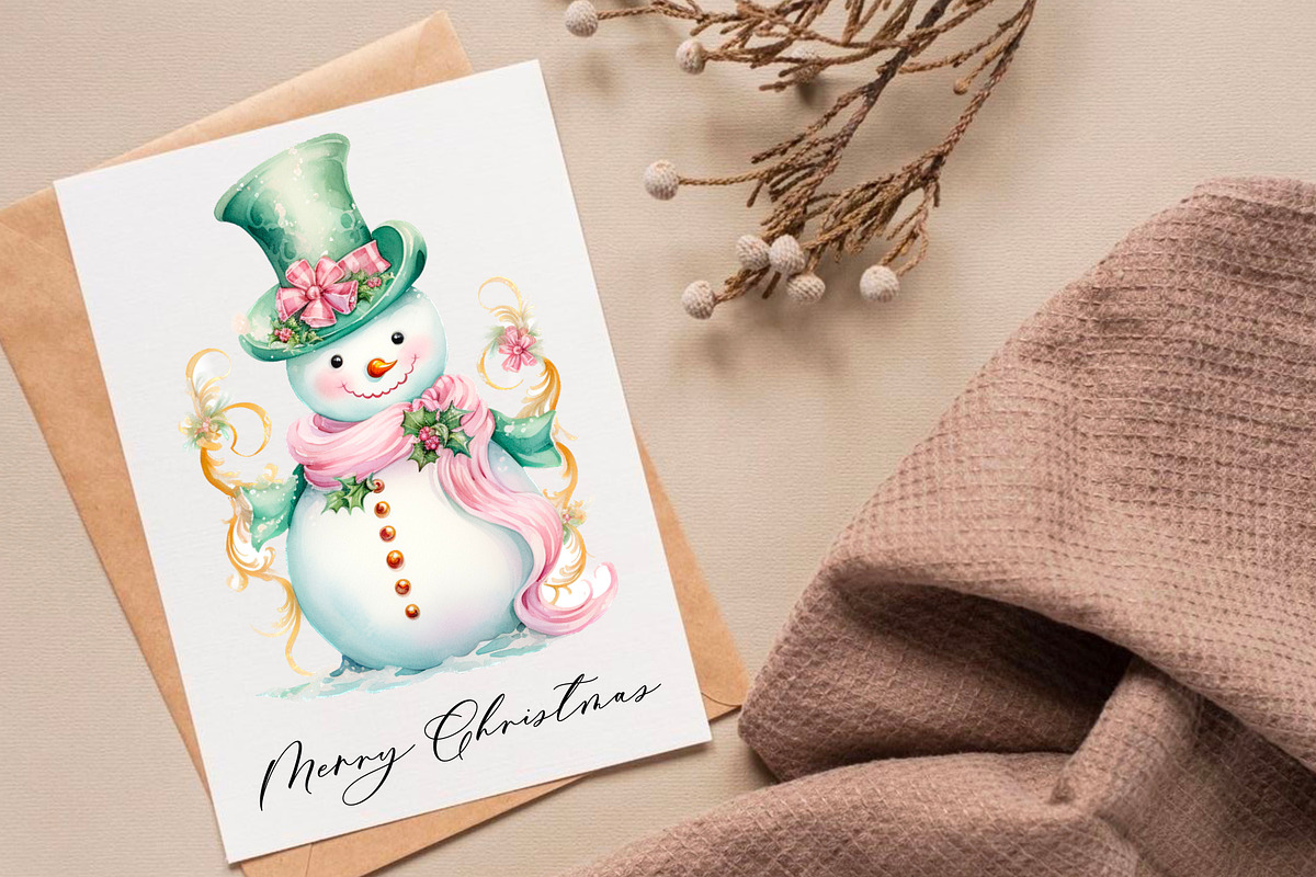 Pastel snowman watercolour clipart, a Decorative Illustration by Hello My Print (Photo 8 of 10)