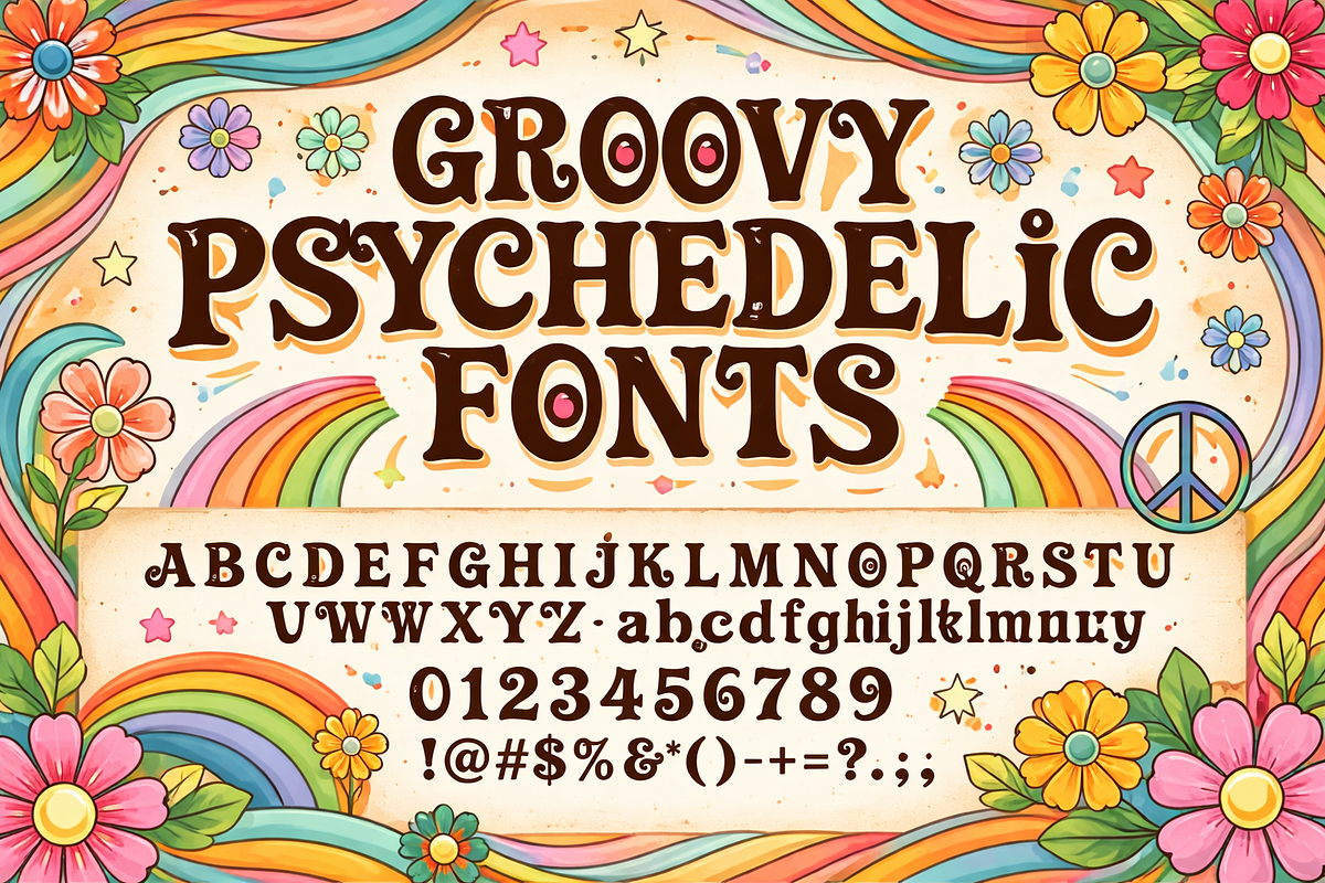 groovy psychedelic Retro fonts, a Script Font by RAHMAT (Photo 3 of 8)