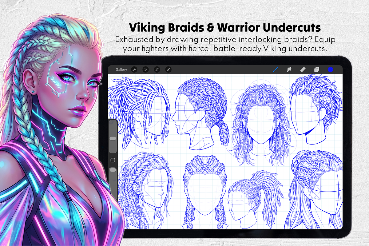 Fantasy Hair Stamp Procreate Brushes, a Brush Add-On by Selentaori Studio (Photo 6 of 12)