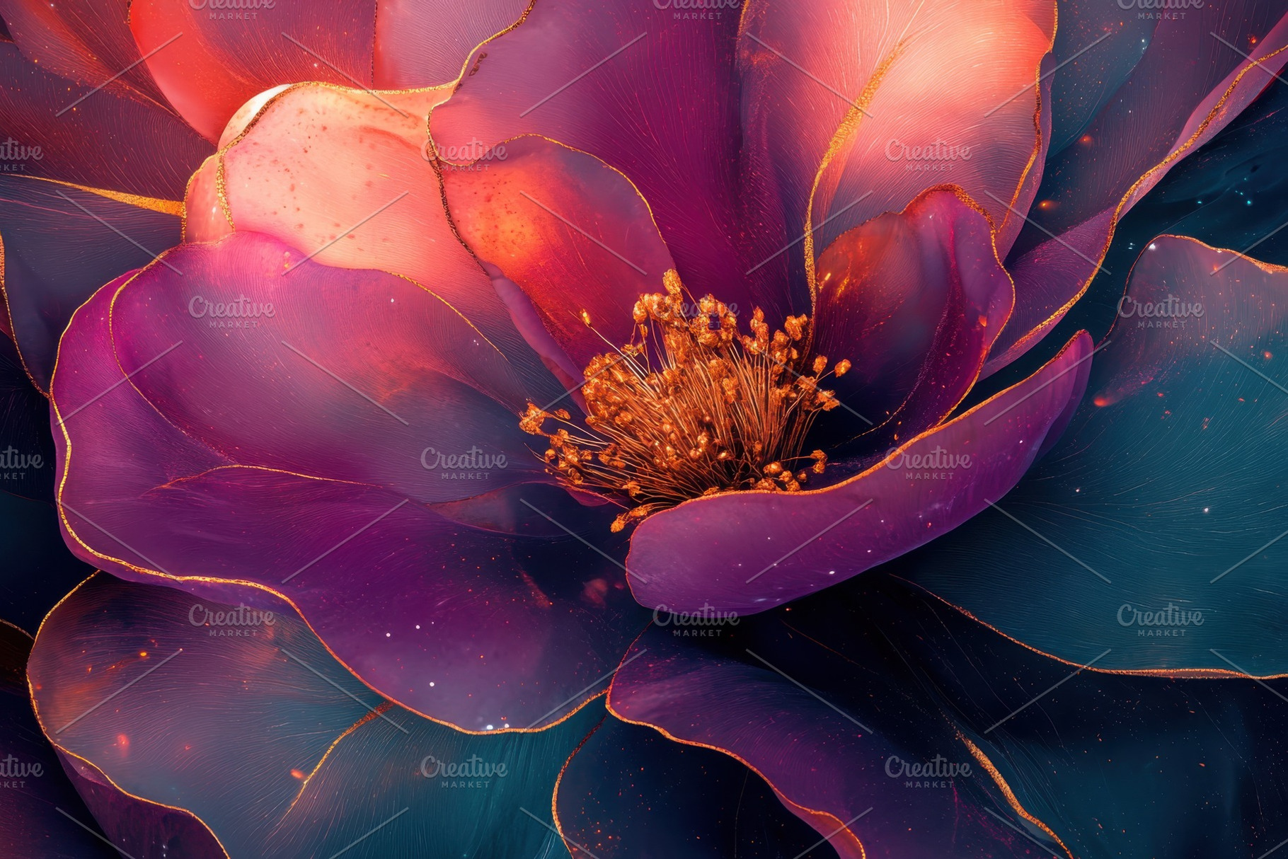 Abstract Purple Flower Gold Accents, a Photo by Pixeness Studio