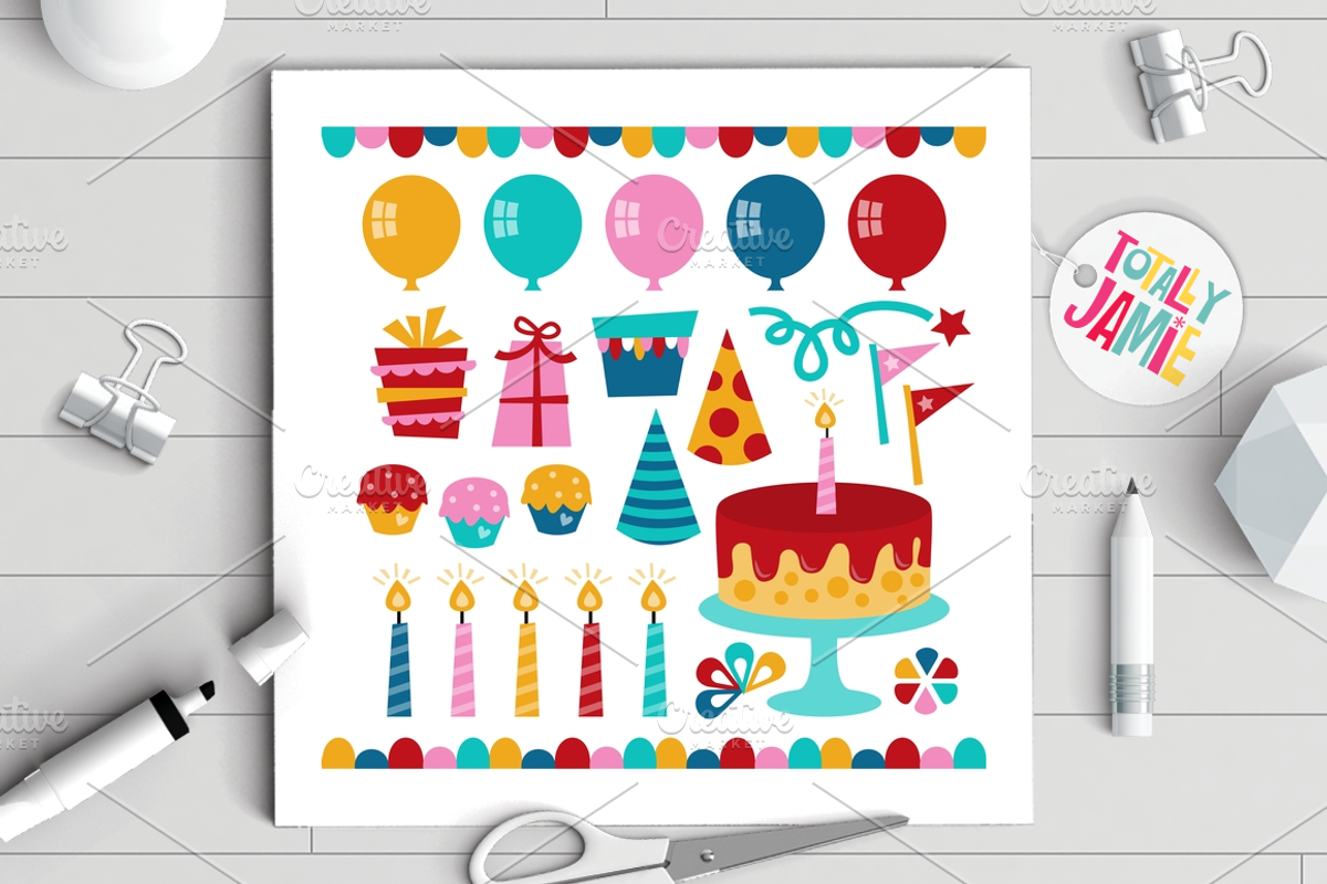 Retro Birthday Party Elements, an Illustration by totallyjamie