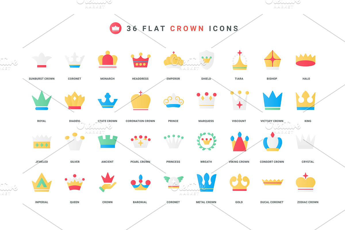 Crown queen king princess icons, an Object Illustration by Lemberg Vector