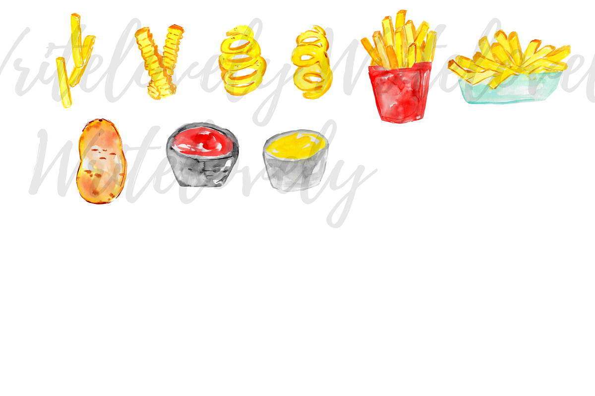Watercolor french fries clip, a Food Illustration by Writelovely (Photo 2 of 2)
