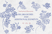 Grape branches&leaves vector clipart, an Object Graphic by Lidia's watercolor world (Thumbnail 3 of 5)