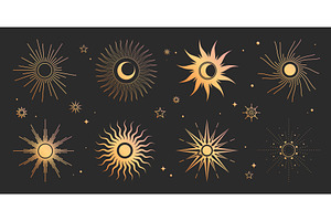 Celestial boho set with gold sun, an Object Illustration by art PVP - market