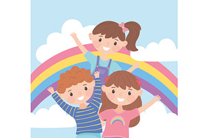 funny childrens and rainbow, a Person Illustration by studiogstock