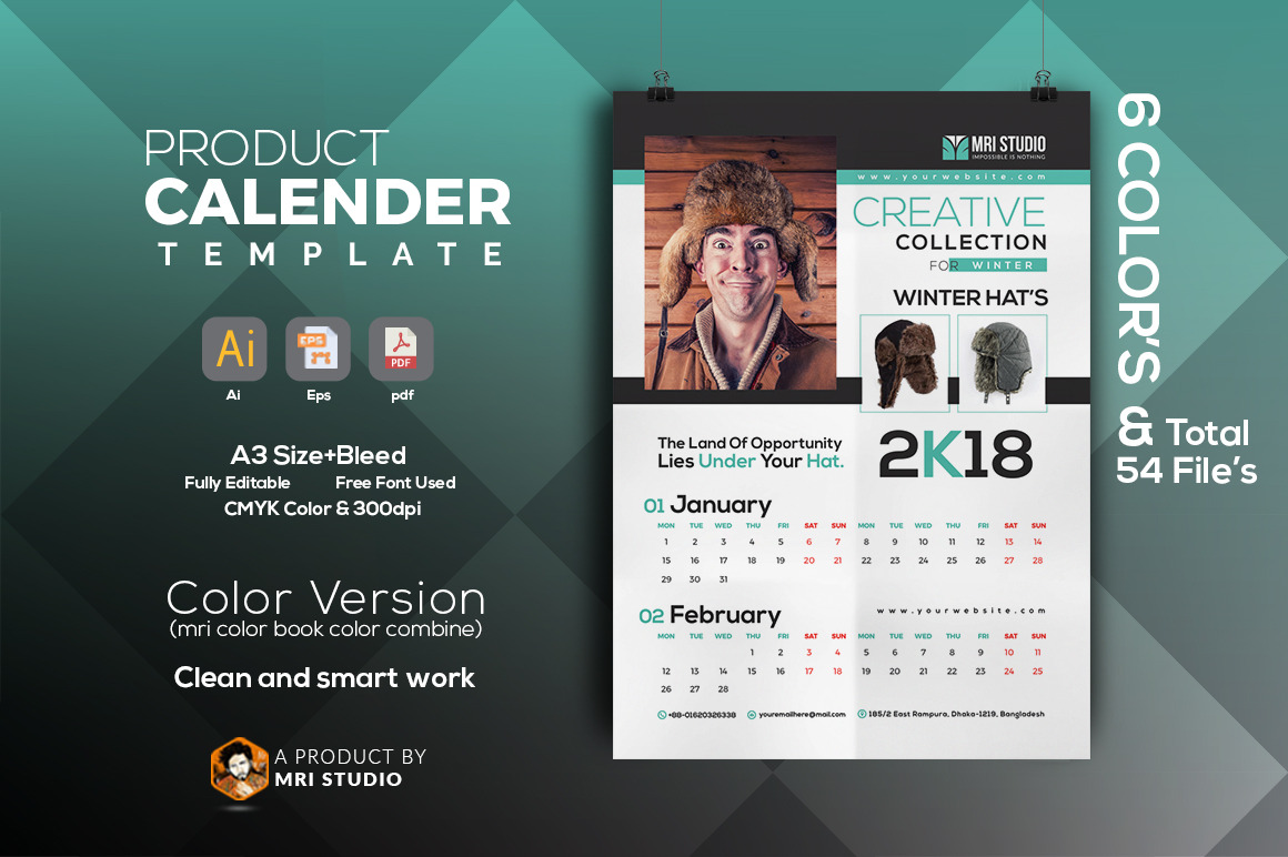 Calander Template 2018 by Mri Studio  Creative Market