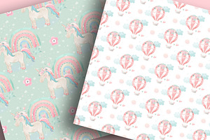 Floral Unicorn Digital Paper Pack