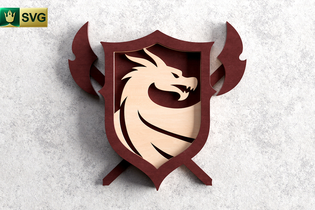 Dragon Shield 3D Layered SVG, an Object Graphic by pixaroma (Photo 3 of 10)
