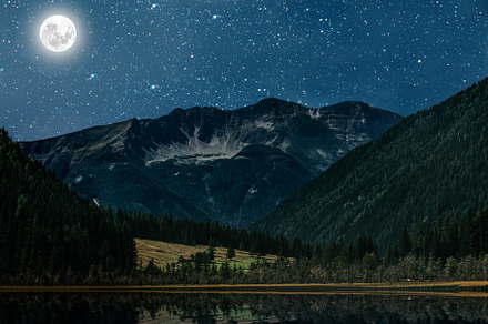 Night mountains containing moon, night, and sky
