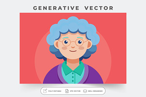 A grandma with blue curls, wearing g, a Graphic by Iftikhar Alam