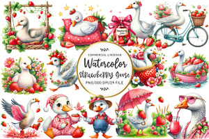 Strawberry Goose Clipart, an Illustration by OK Design