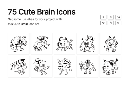 Cute Brain Icons, an Icon by Prosymbols