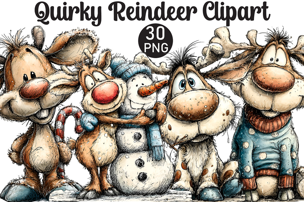 Quirky Reindeer Clipart, an Illustration by Black Bird Studio (Photo 1 of 5)