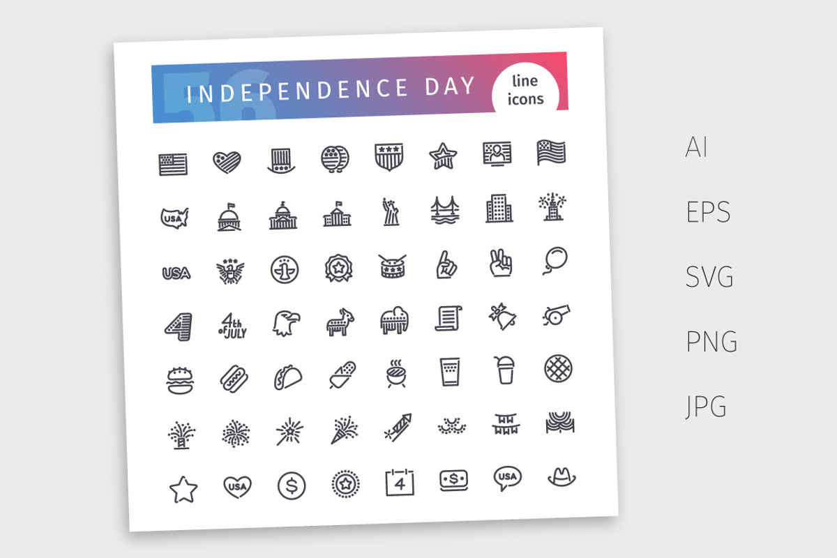 USA Independence Day Line Icons Set, an Outline Icon by Voysla's Shop (Photo 4 of 4)