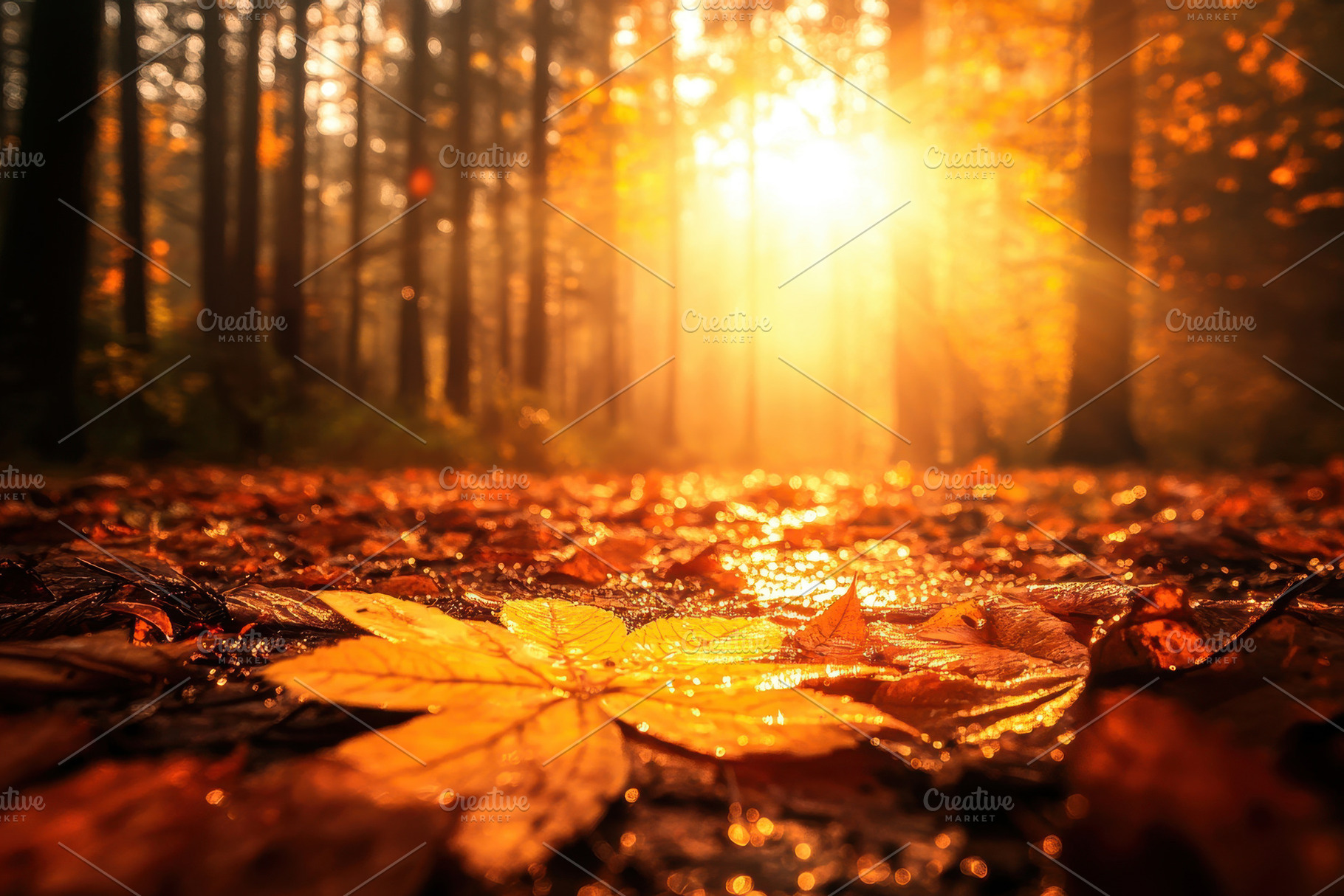 Beautiful autumn forest bathed in go, a Photo by Tanuart