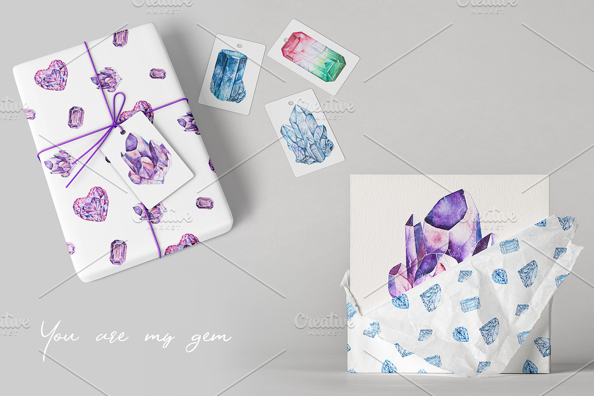 Watercolor Birthstones Crystal Set, an Illustration by Alena Solonshchikova (Photo 16 of 17)
