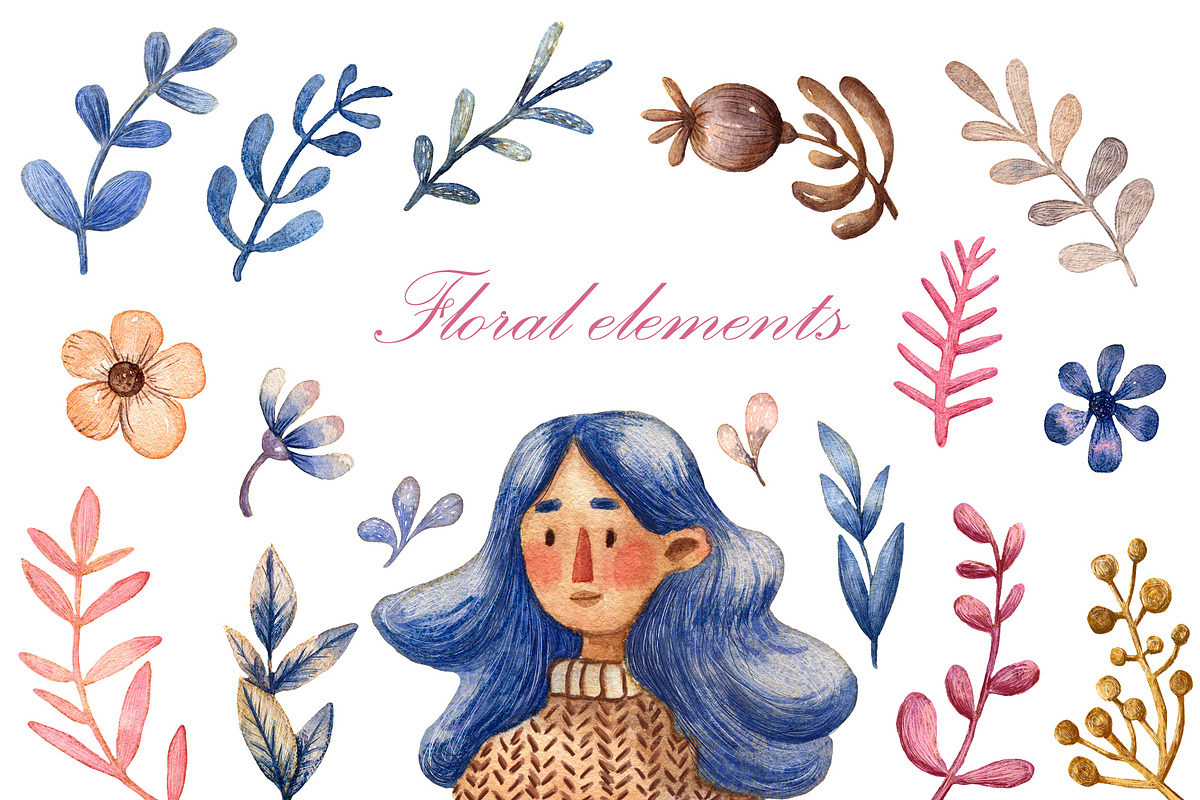 Cute Girls - Watercolor Clip Art Set, a Person Illustration by Mashamashastu (Photo 4 of 12)