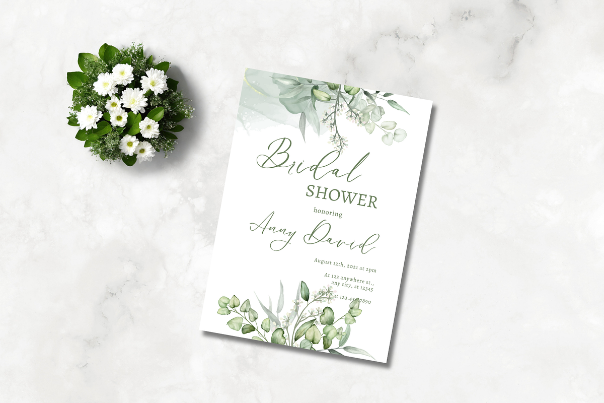 Greenery Bridal Shower Invitation, an Invitation Template by TheSimplySereneShop (Photo 4 of 7)