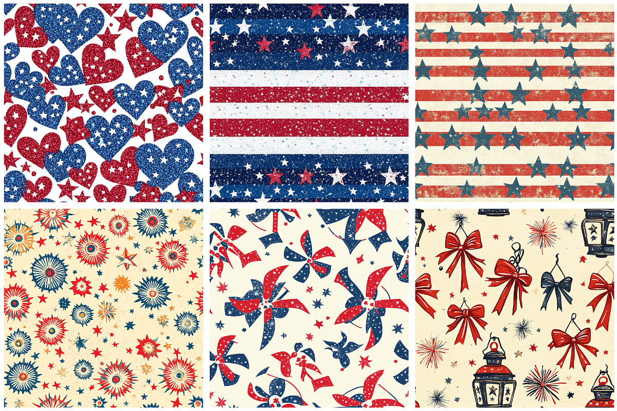 Vintage 4th of July Digital Paper, a Seasonal Illustration by Designking (Photo 2 of 5)