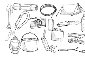 hiking theme handdrawn collection, an Object Graphic by nikagraphic
