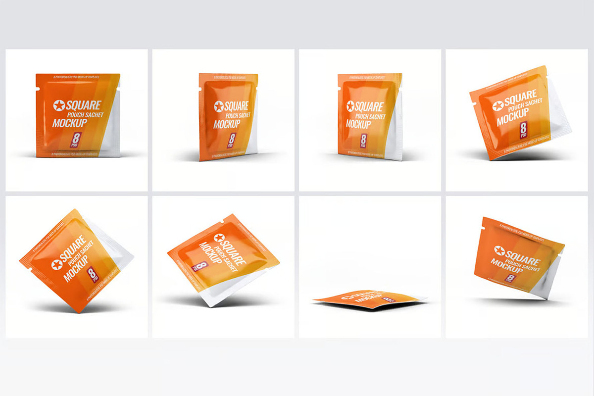 Square Pouch Sachet Mock-Up, a Packaging Mockup by DesignRushMarket (Photo 1 of 6)