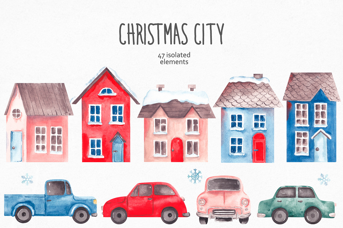 Watercolor Christmas City Clipart, a Texture Illustration by YuliyaArtGarden (Photo 2 of 12)