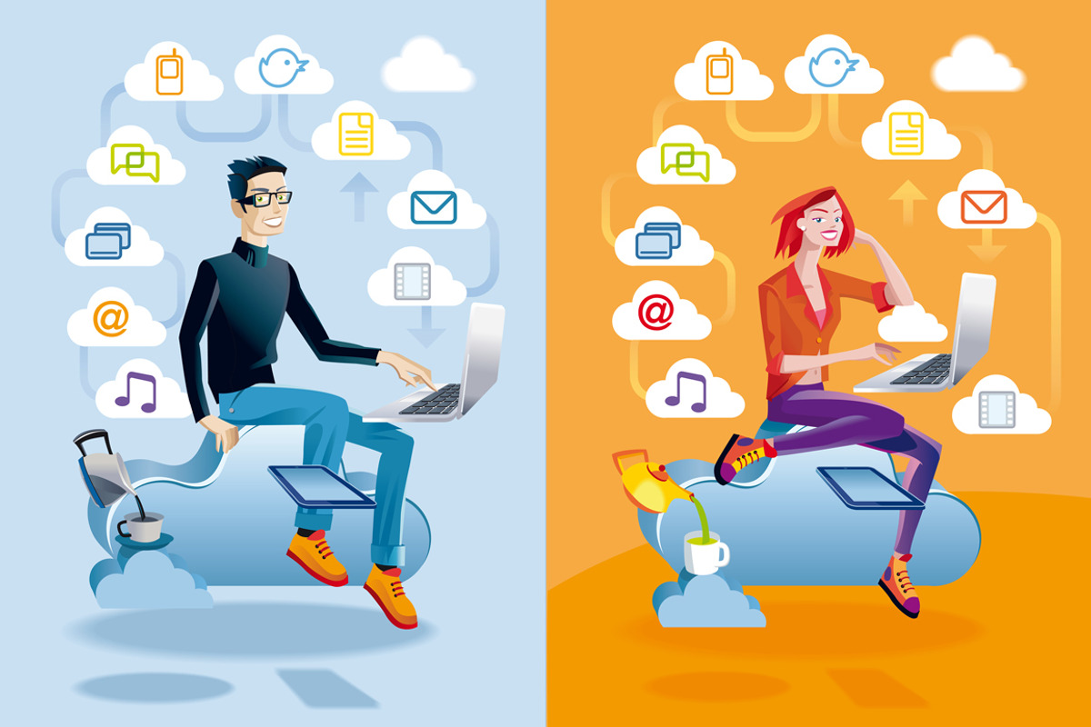 Man and Woman With Laptop, a Technology Illustration by ÁRTICA