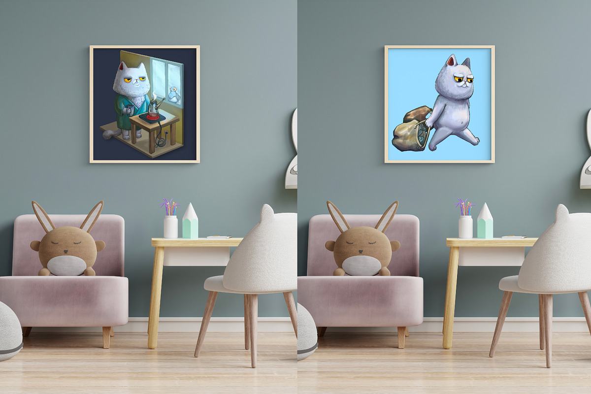 Cute cats character - four grey cat, an Animal Illustration by kaplaniha (Photo 3 of 5)