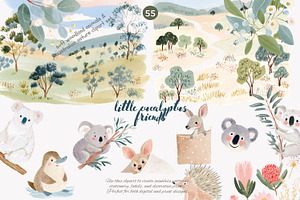 australian animals watercolor clipar, a Decorative Illustration by Patishop Art