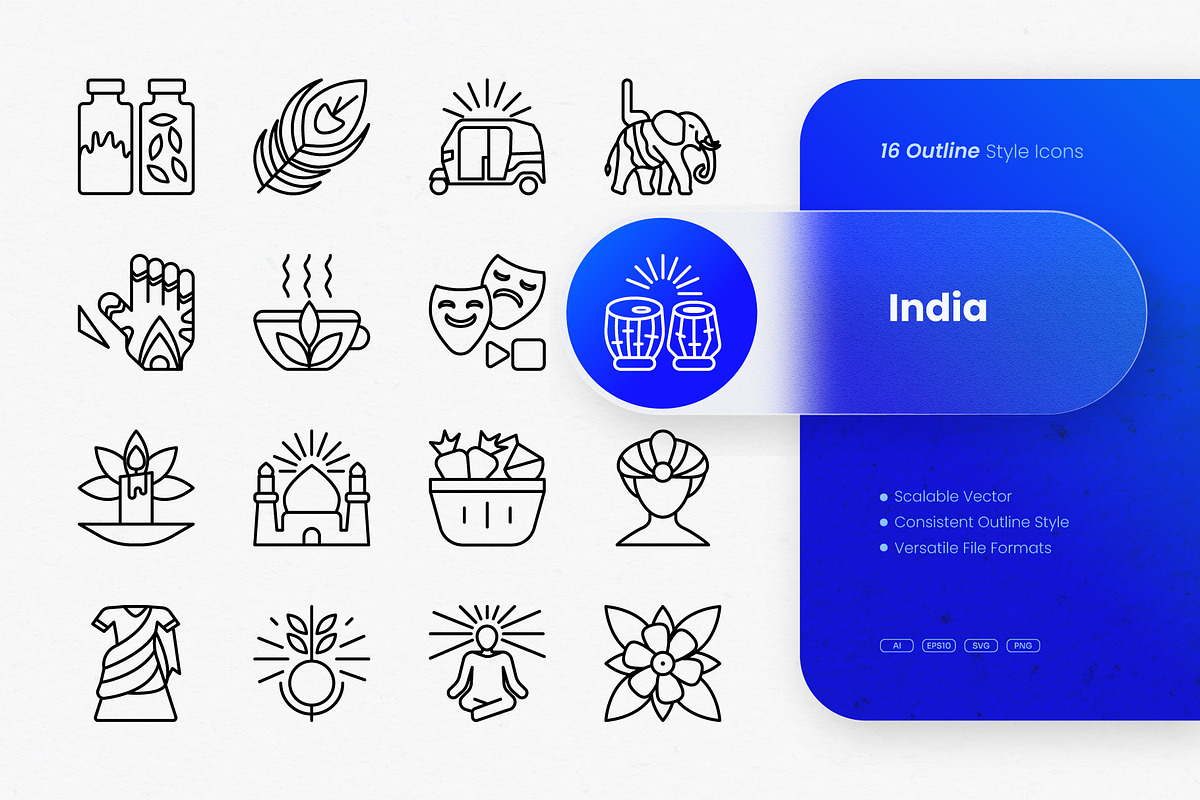 India Outline Icons, an Outline Icon by cidcud_graphic