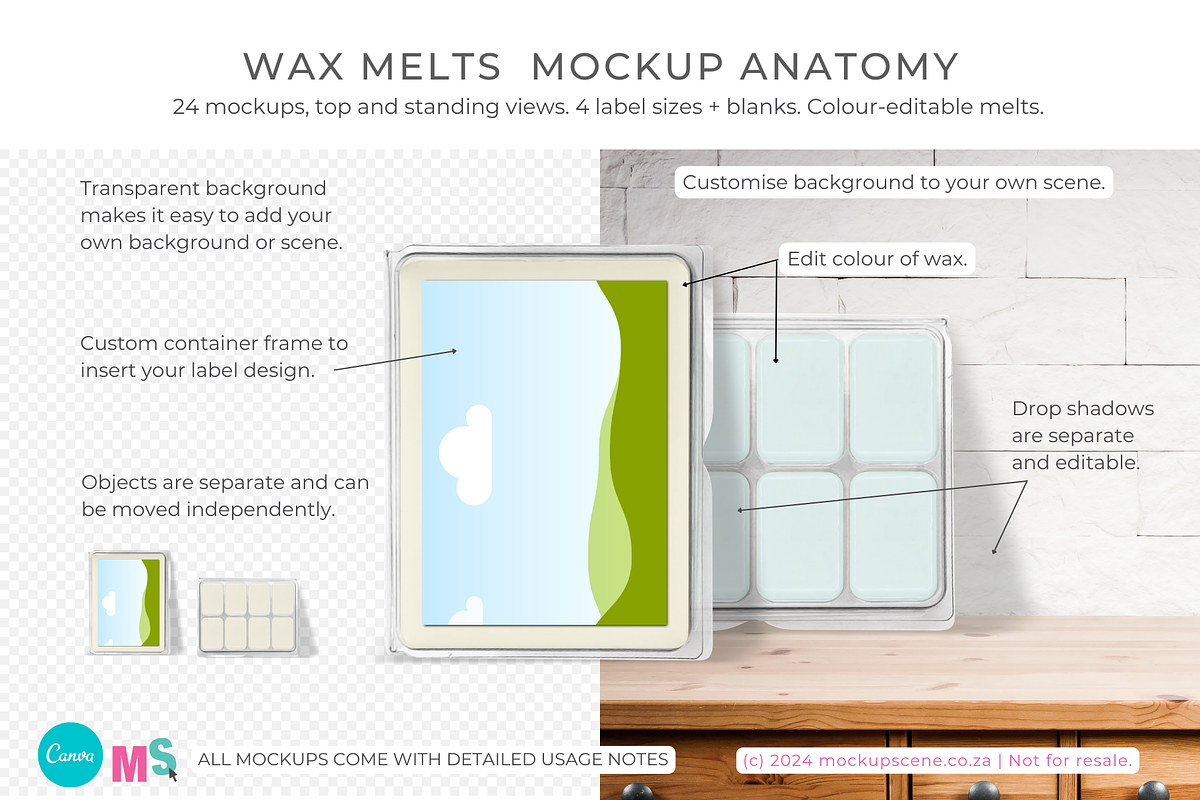 Wax Melts Label Mockup for Canva, a Packaging Mockup by Mockup Scene (Photo 3 of 17)