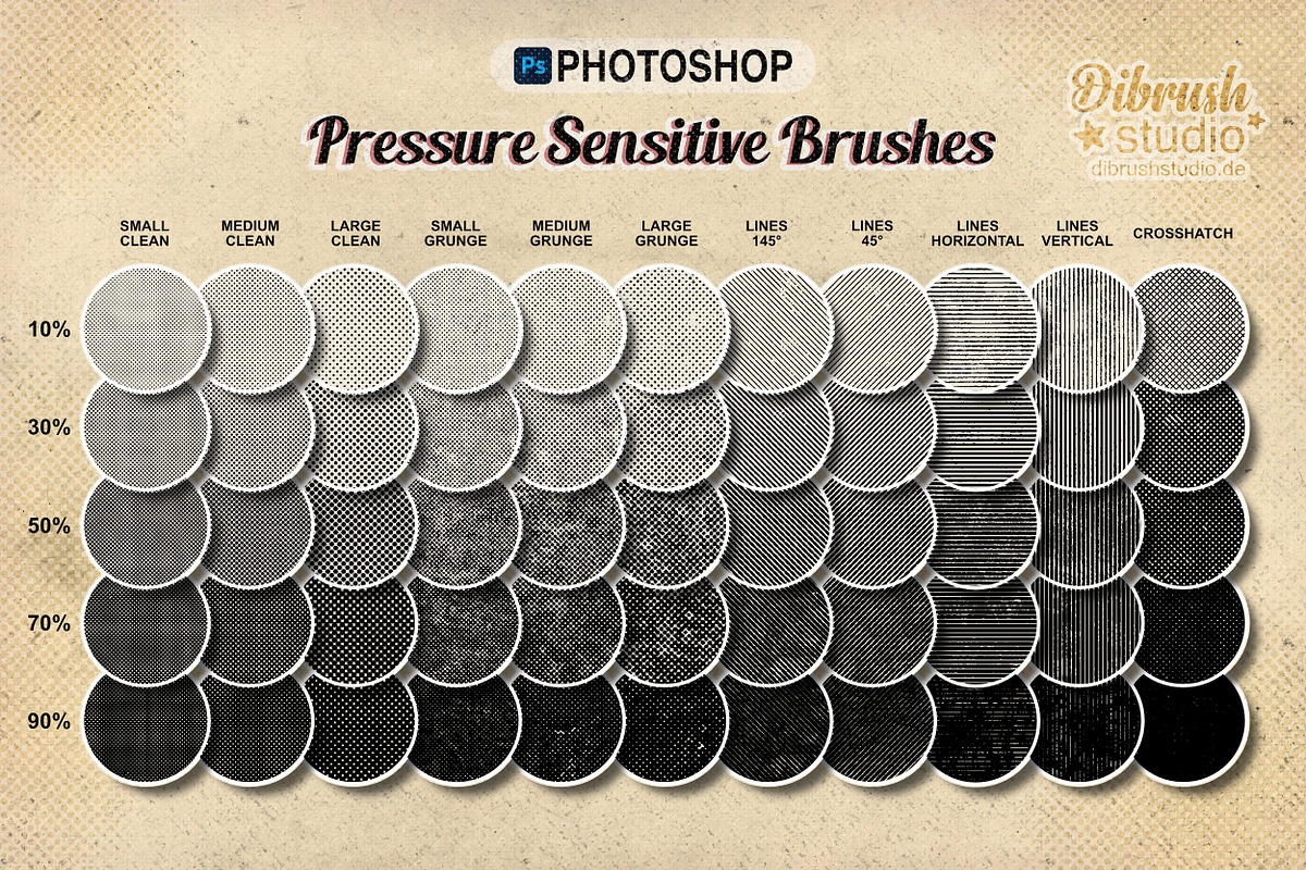 Photoshop - Vintage Halftone Brushes, a Brush Add-On by DiBrush Studio (Photo 4 of 7)