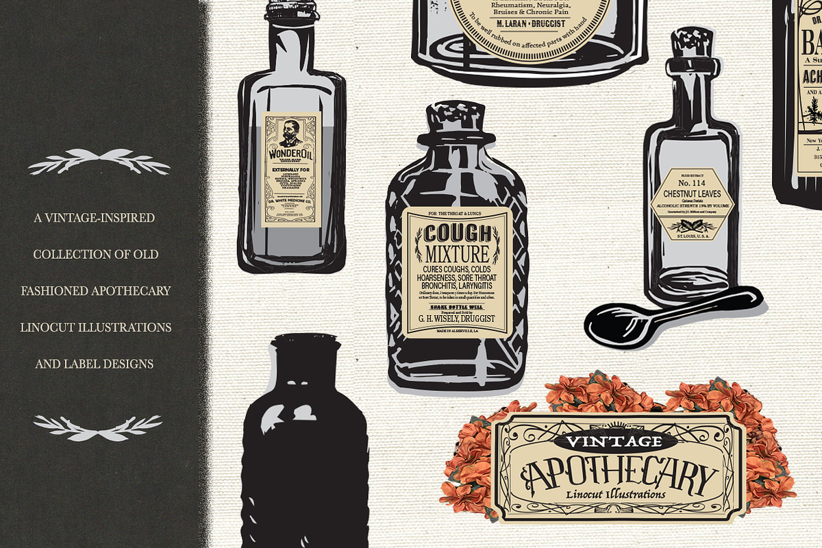 Vintage Apothecary Linocuts, an Illustration by WhiteRiverStudio (Photo 5 of 8)