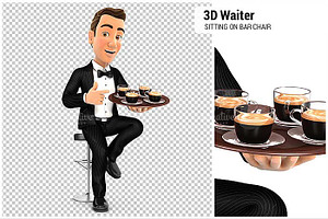 3D Waiter Sitting On Bar Chair