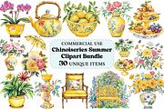Yellow Chinoiseries Summer Clipart, an Illustration by Craft Nest (Thumbnail 1 of 5)