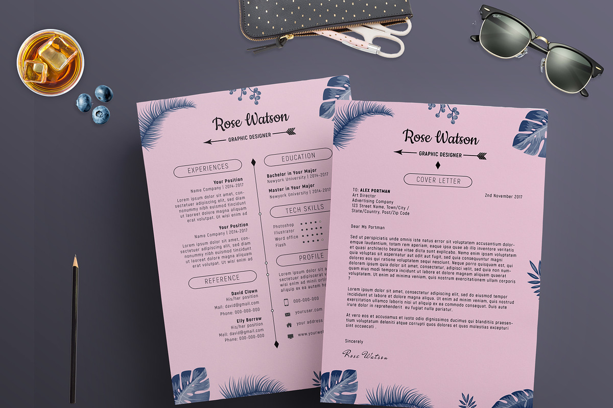 Jungle Blue-Pink Resume Template, a Resume Template by Showy68 Template (Photo 5 of 6)