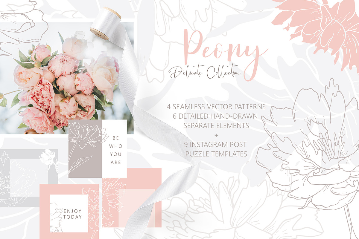 Peony Flower outlines & patterns, a Pattern Graphic by Jermolina Mockups (Photo 1 of 7)