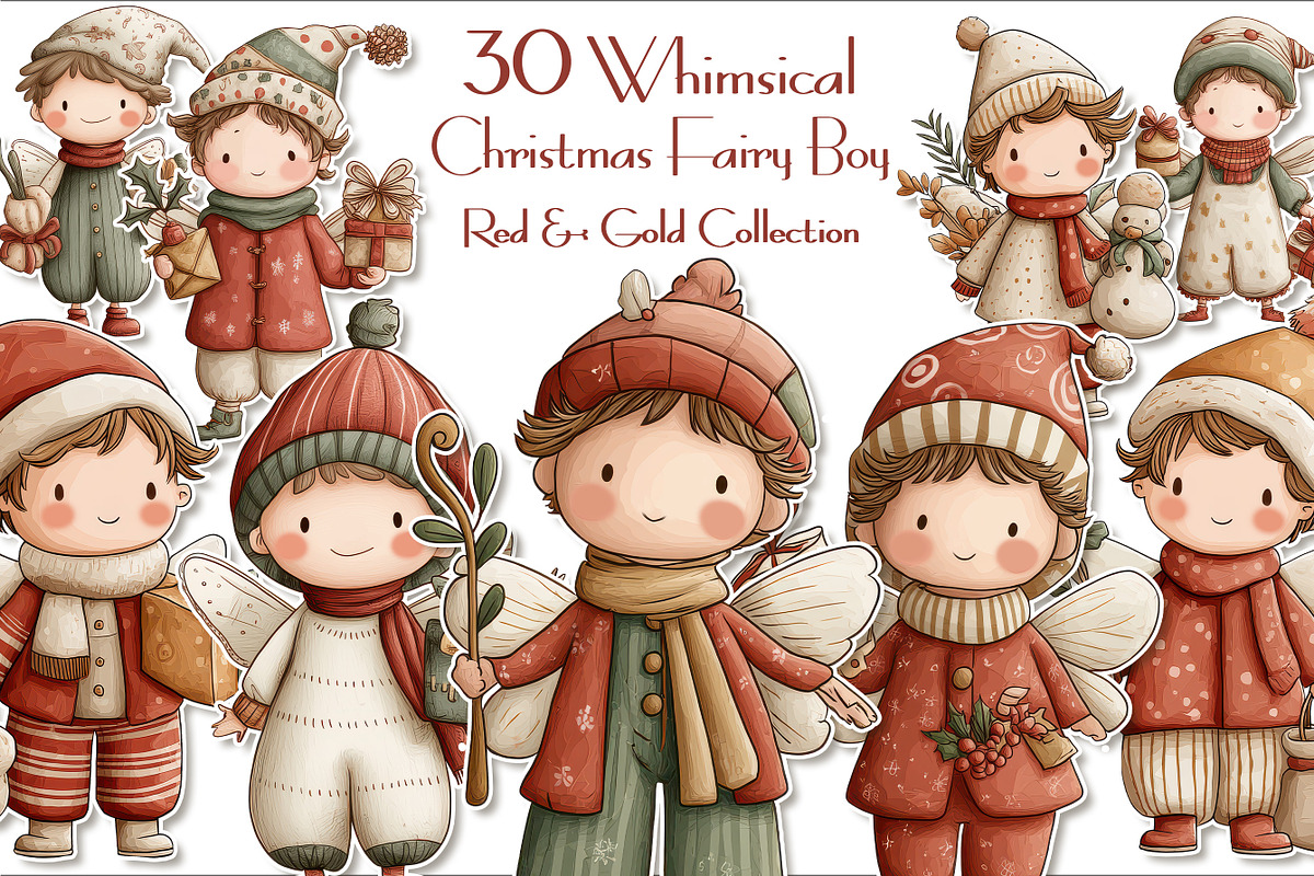 Whimsical Christmas Red Fairy Boy, a Seasonal Illustration by V Design Creator (Photo 1 of 8)