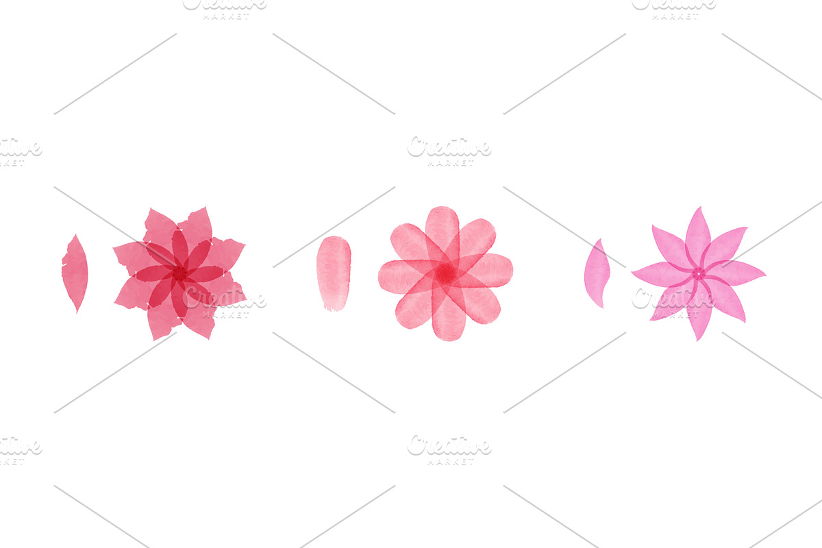 Pink watercolor flowers and petals, an Object Illustration by okskukuruza