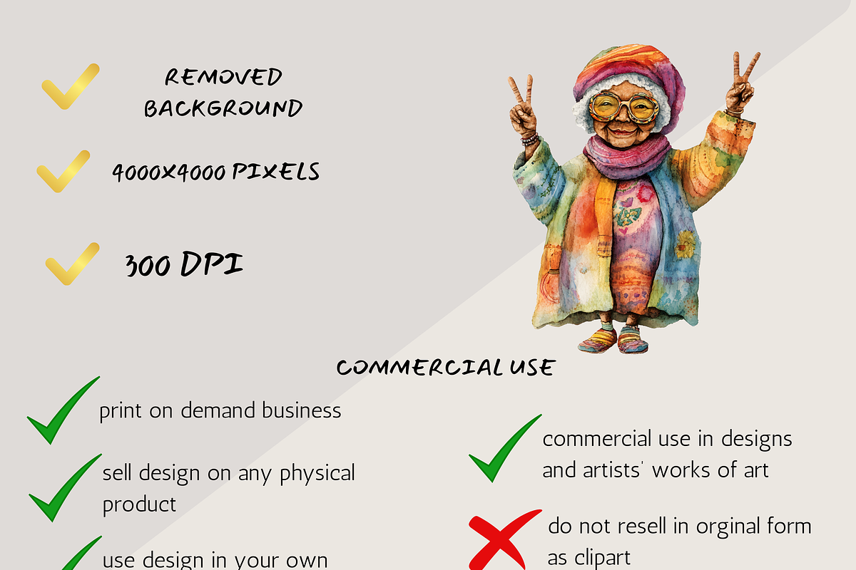 HIPPIE GRANDPARENTS CLIPART PACK, a Person Illustration by Daring Digies (Photo 7 of 9)
