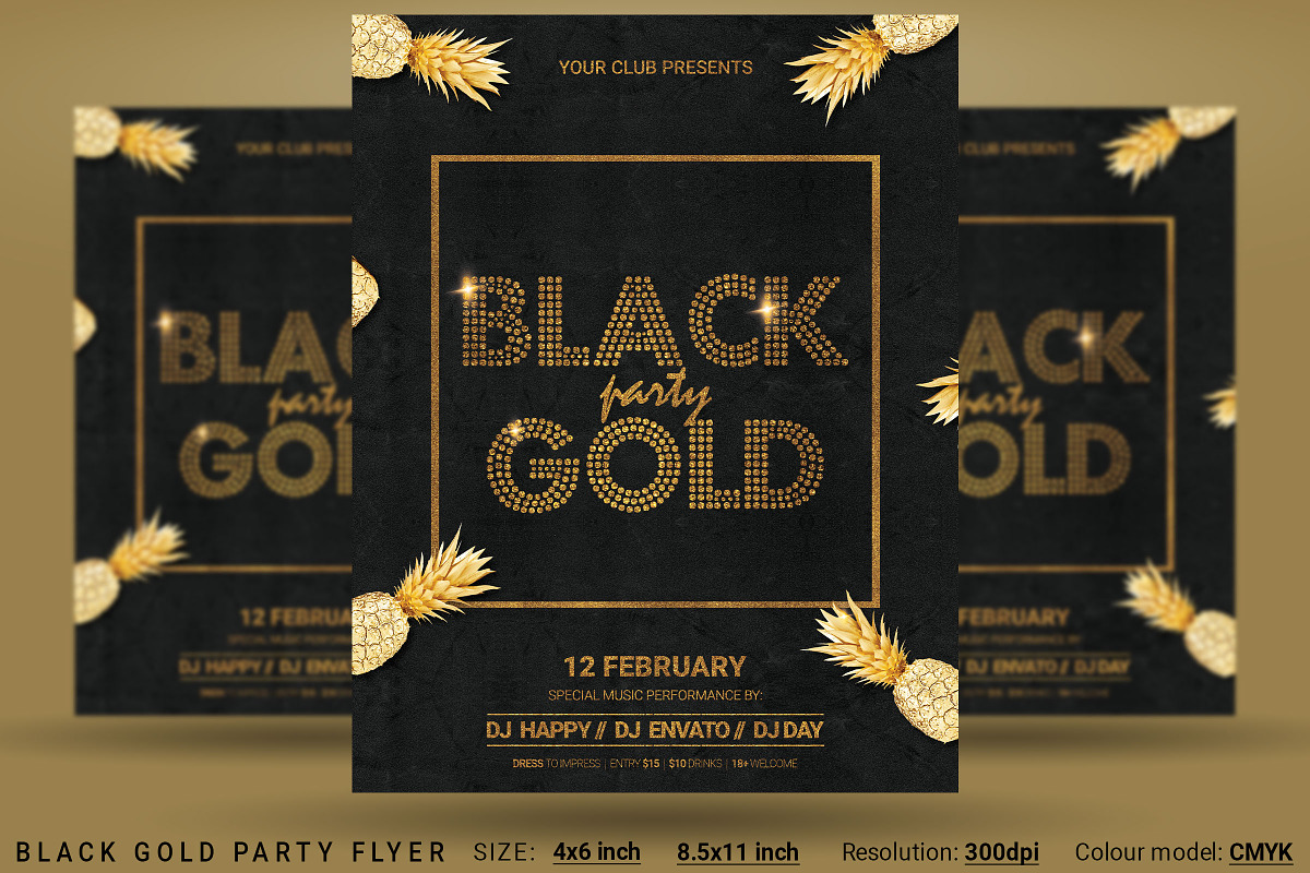 Black Gold Party Flyer Poster, a Flyer Template by Artolus