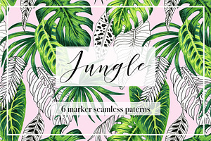 Jungle. Marker seamless patterns.