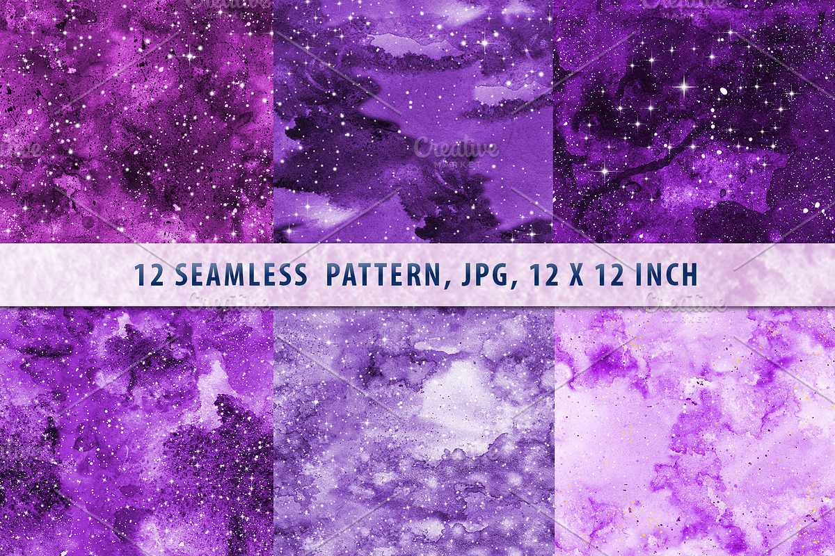 Purple Galaxy. Watercolor seamless, a Pattern Graphic by Olgaart (Photo 2 of 4)