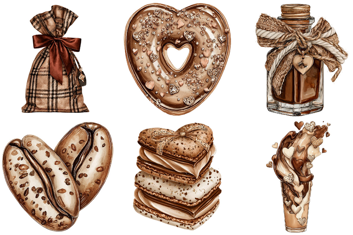 Mocha Valentine's Day Clipart, an Illustration by DreamArtGraphic (Photo 3 of 5)