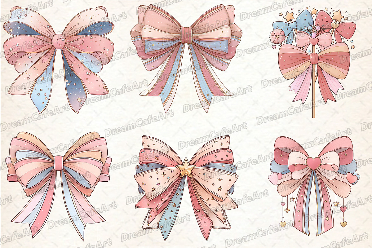 Pastel Kawaii Christmas Bow Clipart, an Illustration by DreamCafeArt (Photo 2 of 8)