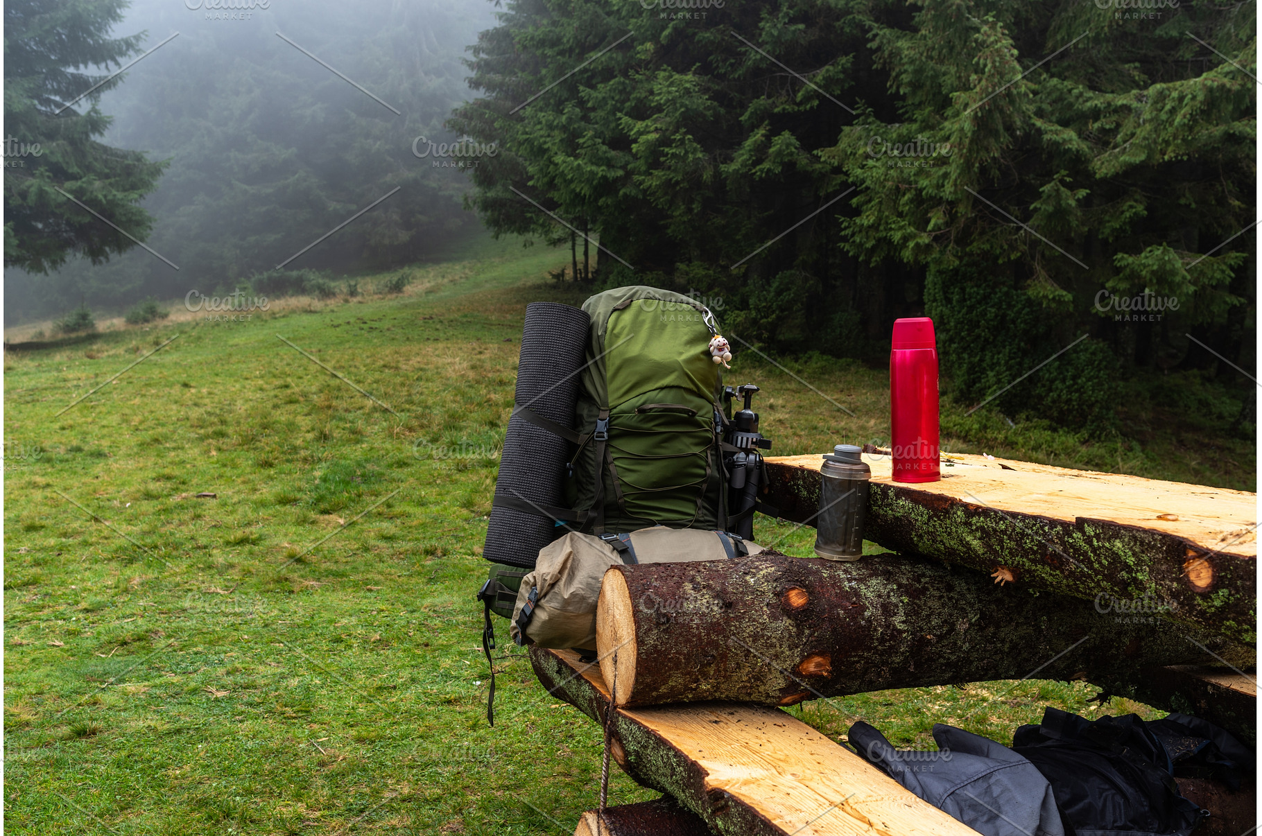 Wooden table from a log house in the, a Nature Photo by Stockphoto by vzwer