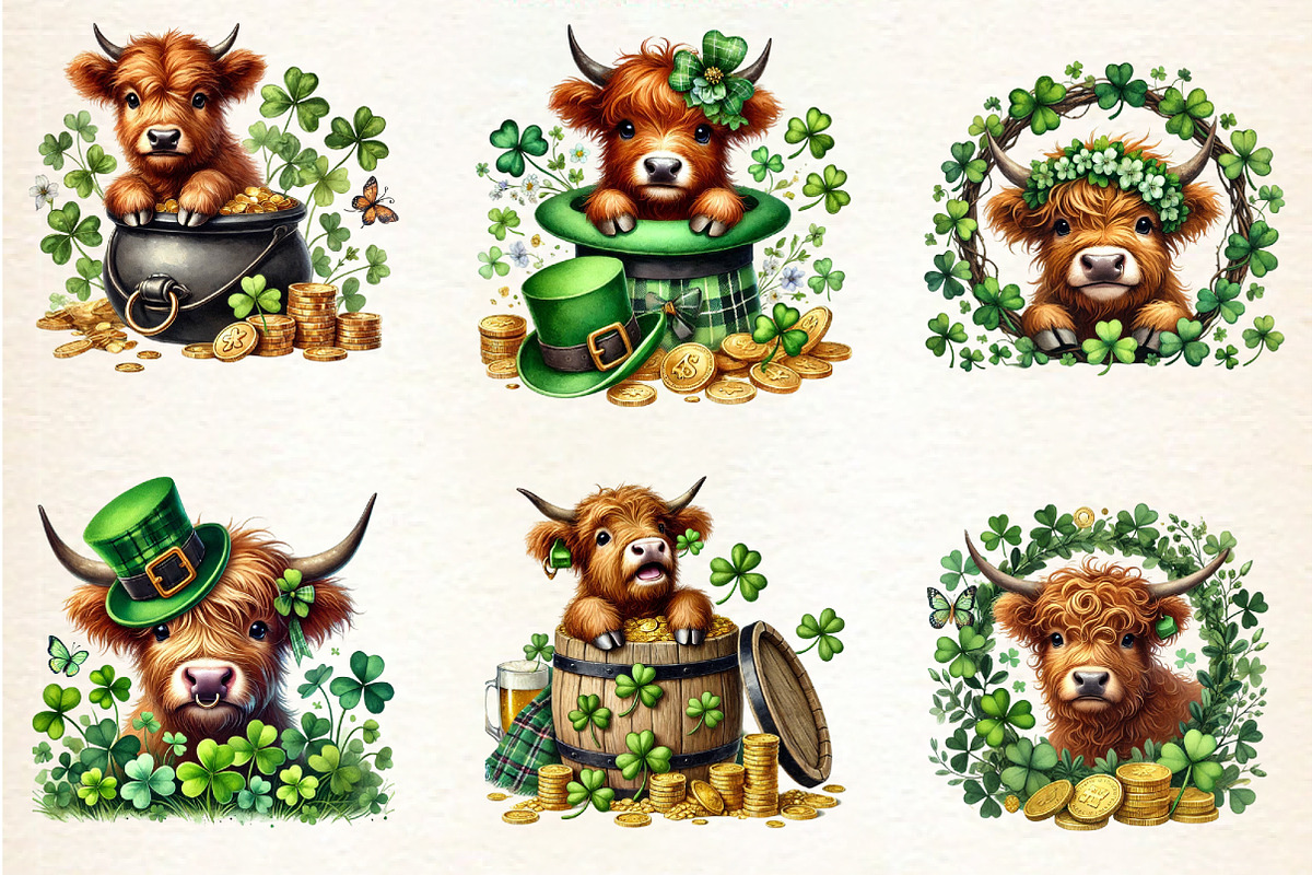 St Patrick's Day Peeking Highland, a Seasonal Illustration by DreamArtGraphic (Photo 4 of 5)
