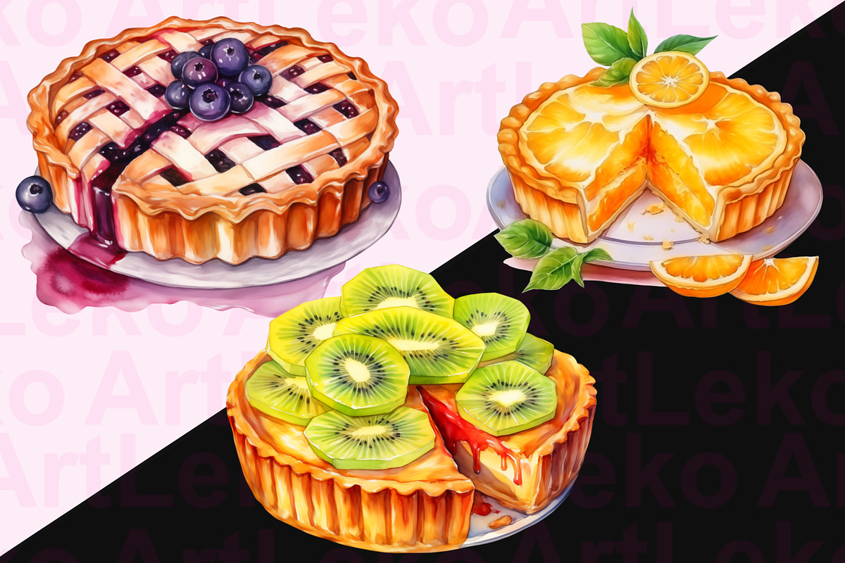 Fruit Pies Watercolor Clipart, a Food Illustration by LekoArt (Photo 7 of 10)