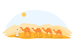 Caravan of camels on background of, an Animal Illustration by Vectorbuum